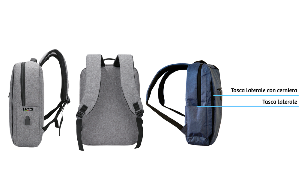 ZAINO AZZURRO 3 ZIP E USB